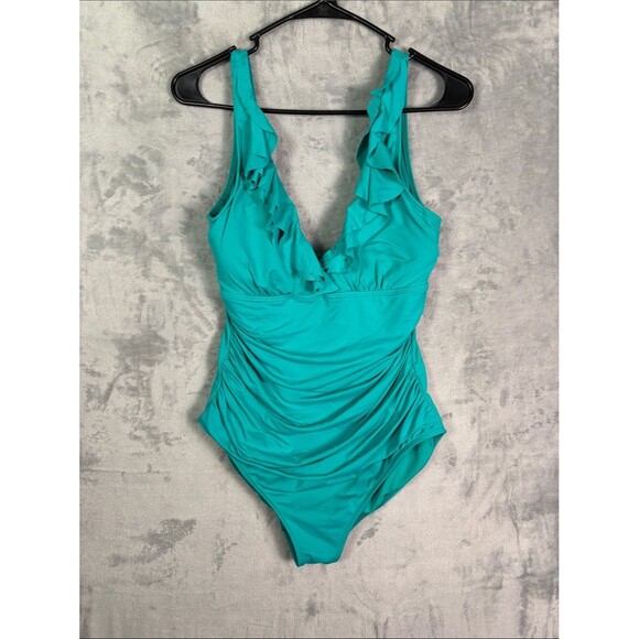 Lauren Ralph Lauren Other - Lauren Ralph Lauren Teal Ruffle Front One Piece Bathing Swim Suit Size 14